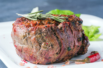 The Chateaubriand on a white plate