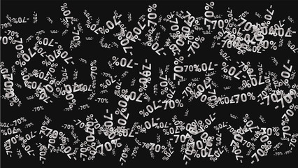 Percent Sings on Dark Background. Black Poster with Silver Percent Sings and Snowflakes. Vector Discount Sale Background.