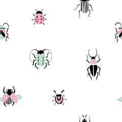 Seamless pattern with hand drawn insects
