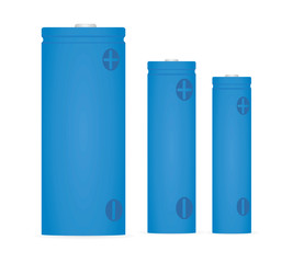 Blue lithium ion batteries set. vector illustration