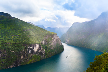 Summer landscape of Geiranger fjord in Norway. Famous travel destination