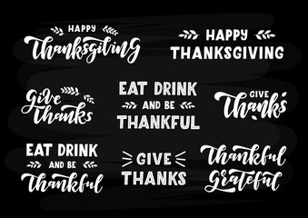 Happy thanksgiving hand drawn lettering set