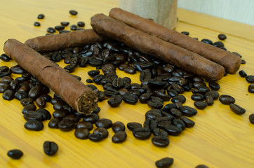 coffee beans on wooden background