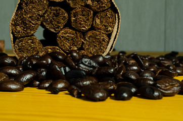 coffee beans on black background