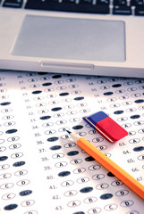 Test score sheet with answers. Education concept