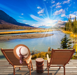 Cool autumn sun illuminates a mountain valley