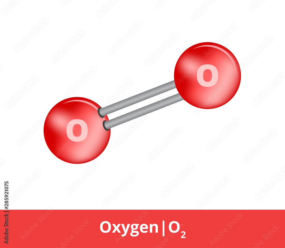 Wall mural vector ball-and-stick model model of chemical substance. icon of oxygen molecule o2 with one double 