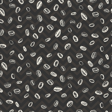 Seamless pattern Vintage hand drawn sketch with coffe beans Design menu background for bar, restaurant, cafe. Creative flyer, banner, poster, brochure template.
