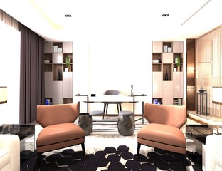 3d render. Study and work room interior.