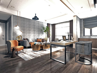 3d render. Study and work room interior.