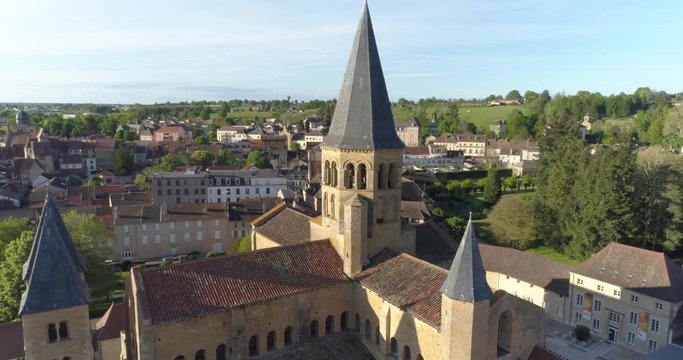 Paray-le-Monial aerial back traveling, France