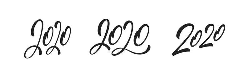 2020. New Year holiday greeting lettering calligraphy 2020 set
