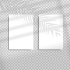 Transparent shadow overlay effects for branding. Blank vertical paper sheet with shadow overlay.