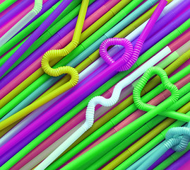Colour plastic cocktail tubes with a flexible part, due to which they can be twisted into a knot or...