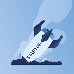 Failure startup background,fallen rocket burns,business problem concept,