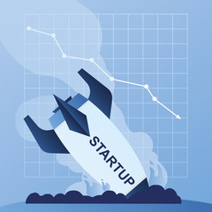 Failure startup background,fallen rocket burns,business problem concept,