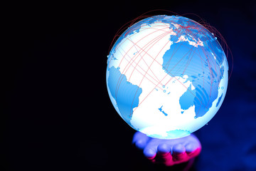 Global network connection. World map point and line composition