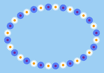 Decorative floral oval frame with wild flowers daisies and cornflowers. Vector illustration EPS10. The brush is attached to the file.