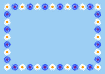 Decorative floral rectangular frame with wild flowers daisies and cornflowers. Vector illustration EPS10. The brush is attached to the file.