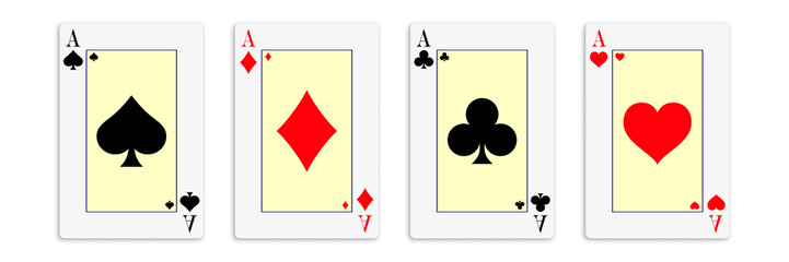 Classic four aces on white background. Vector illustration.	