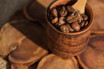 Fragrant coffee beans for morning coffee for breakfast