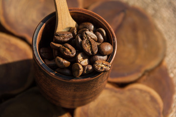 Fragrant coffee beans for morning coffee for breakfast