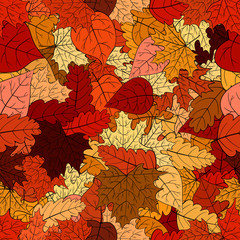 abstract vector doodle autumn leaves seamless pattern