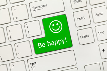 White conceptual keyboard - Be happy (green key)