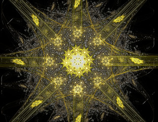 Particles of abstract fractal forms on the subject of nuclear physics science and graphic design. Geometry sacred.