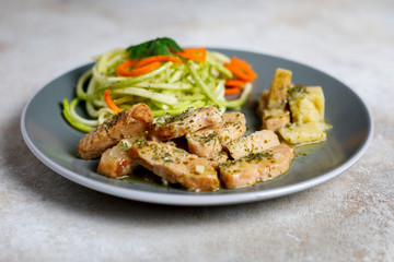 Chicken with zucchini spaguetti