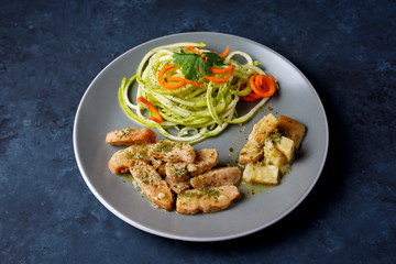 Chicken with zucchini spaguetti