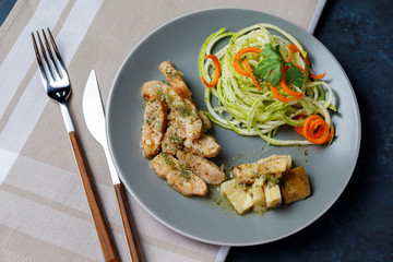Chicken with zucchini spaguetti