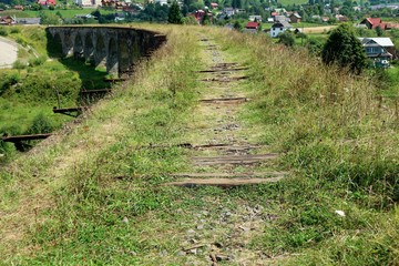  Abandoned bridge viaduct overgrown with grass
