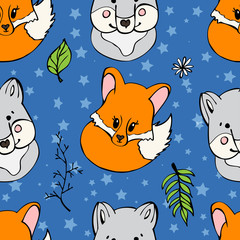 Seamless pattern with cute animals