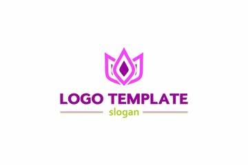 Logo tamplate with floral element. Soft, beautiful shades of purple with green. Sign of the petals