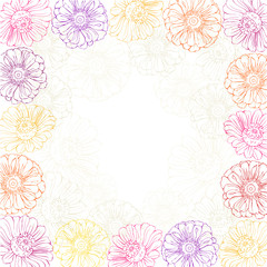 Floral frame with line zinnia flowers