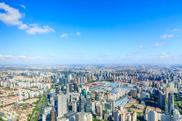 Naklejka na ściany i meble Aerial view and skyline of Shanghai cityscape