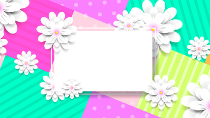 3d render, digital illustration, colorful paper flowers wallpaper
