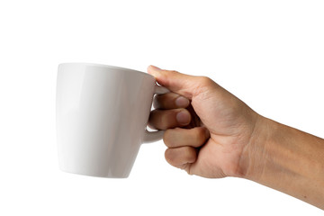 hand holding cup on white