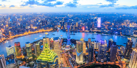 Naklejka premium Aerial view and skyline of Shanghai cityscape