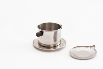 fin french press coffee cup on white background