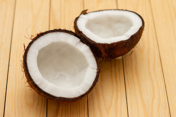 coconut on wooden table
