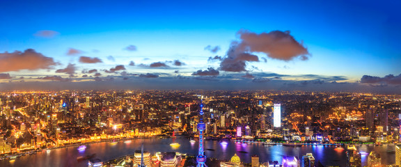 Fototapeta premium Aerial view and skyline of Shanghai cityscape