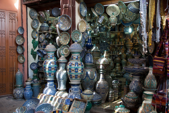 Marrakesh Morocco, ceramics for sale in souk