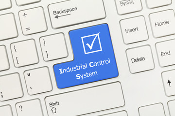White conceptual keyboard - Industrial Control System (blue key)