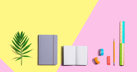 School and office stationery supplies from above