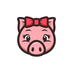 Piggy girl icon. Cute pig cartoon