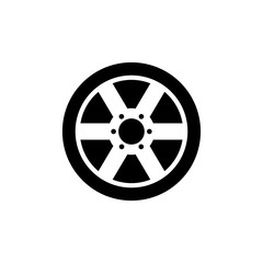 Obraz premium Car wheel vector icon. Flat vector illustration in black on white background. EPS 10