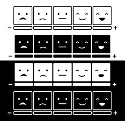 Emoticons mood scale on white and black background, vector illustration
