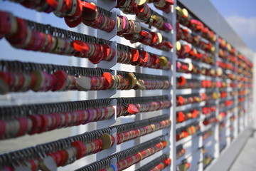 Heart shaped locks at the roof of Umeda sky building in Osaka, Japan